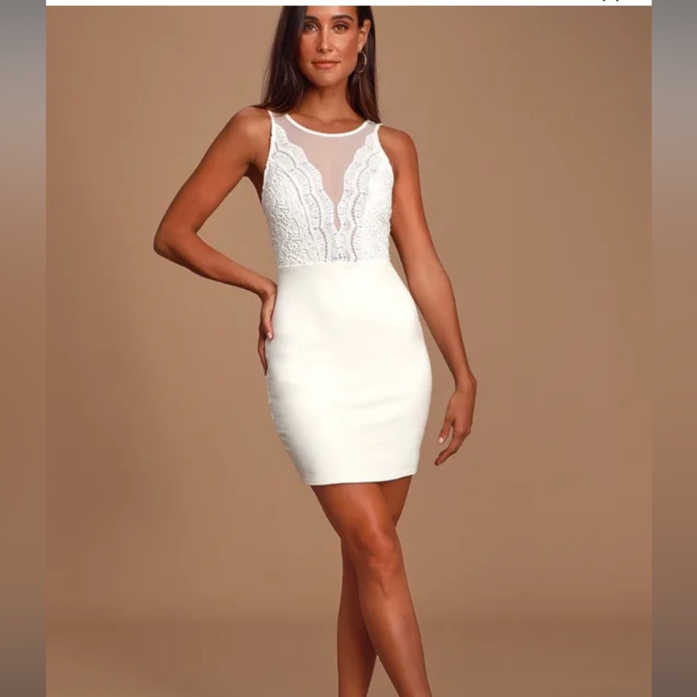 White Lace Body con Dress - New With Tags